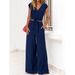 Women's Clothing V Neck Lace Up Navel Exposed Wide Leg Pants Casual Fashion Suit_ecoleips.com
