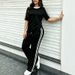 Women's Summer Casual Color Block Striped Design T-Shirt And Pants Set Crew Neck Short Sleeve Loose Fit Fashion Outfit_ecoleips.com