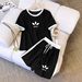 Women's Classic Color Block Pant Set Black White Short Sleeve Shirt And Shorts Summer Casual Outfit Simple Print Design_ecoleips.com