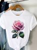 European And American Cross-border Foreign Trade Women's Clothing, Floral Print Round-neck Short-sleeve T-shirt Top_ecoleips.com