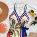 Tropical V Neck Suspender Dress European American Style Summer Vacation Fashionable Color Block Trim a Line Mini Skirt Polyester_ecoleips.com