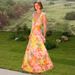 Foreign Trade In Stock 2025 Summer New European And American Cross-Border Vacation Style Strap Long Floral Flared Dress_ecoleips.com