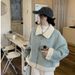 Women's Korean Style Faux Suede Faux Fur Collar Short Jacket Winter Warm Thickened Fashion Versatile Top - Light Blue_ecoleips.com
