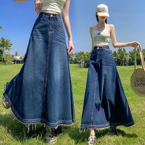 Verve Denim For Women Summer Thin A-line Long Skirt Loose High Waist Slimming Women's Clothing 100kg Plus Size_ecoleips.com