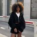 Casual Women's Clothing Solid Color Long-sleeved Hooded Drawstring Sweatshirt Shorts Set Jacket Shorts Two-piece Set_ecoleips.com