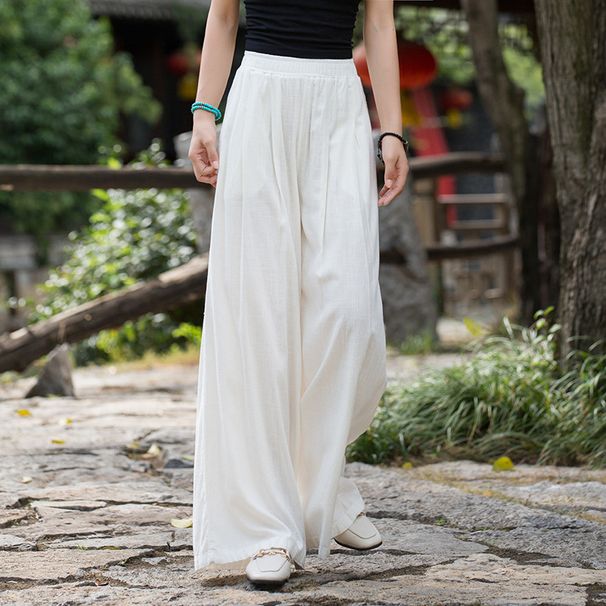Women's Clothing Textured Linen Versatile Version Lengthen Legs Elegant and Chic Women's Skirt Pants Wide-leg Pants_ecoleips.com