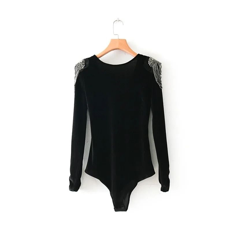 Women's Clothing Sexy Low Cut Tight Hollow Bottoming Jumpsuit Female Solid Color Slim Long Sleeved Bottoming Shirt T Shirt_ecoleips.com
