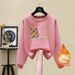2023 Women's Hong Kong Style round Neck Pullover Sweatshirt Fleece Lined Thickened Pure Cotton Loose Jacket for Autumn Winter Trendy Student Wear_ecoleips.com