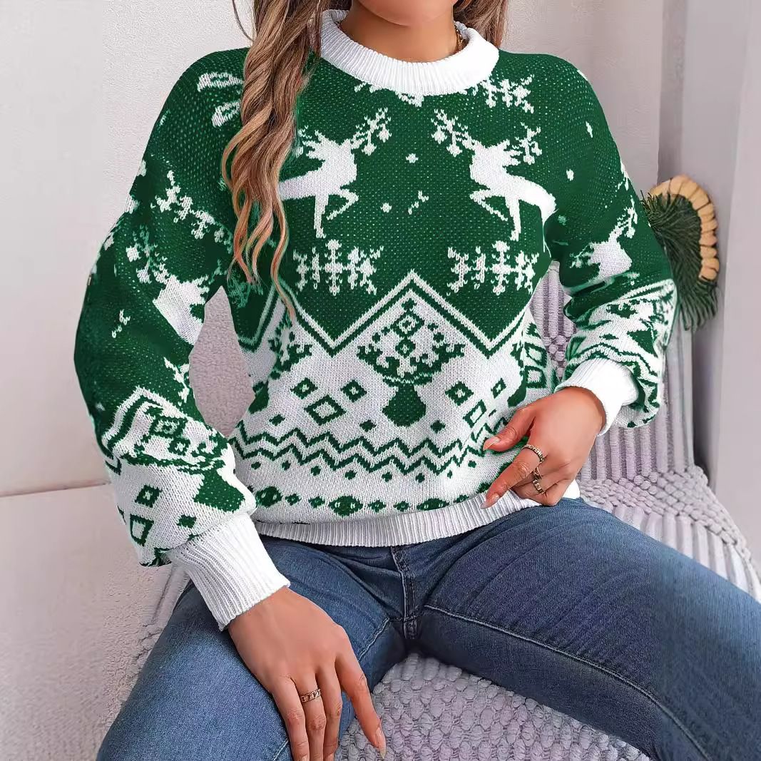 3d Deer Print Sweater – Long Sleeve Crewneck Pullover With Embossed Animal Design | Winter Casual Knit Top For Women (S-5xl)_ecoleips.com