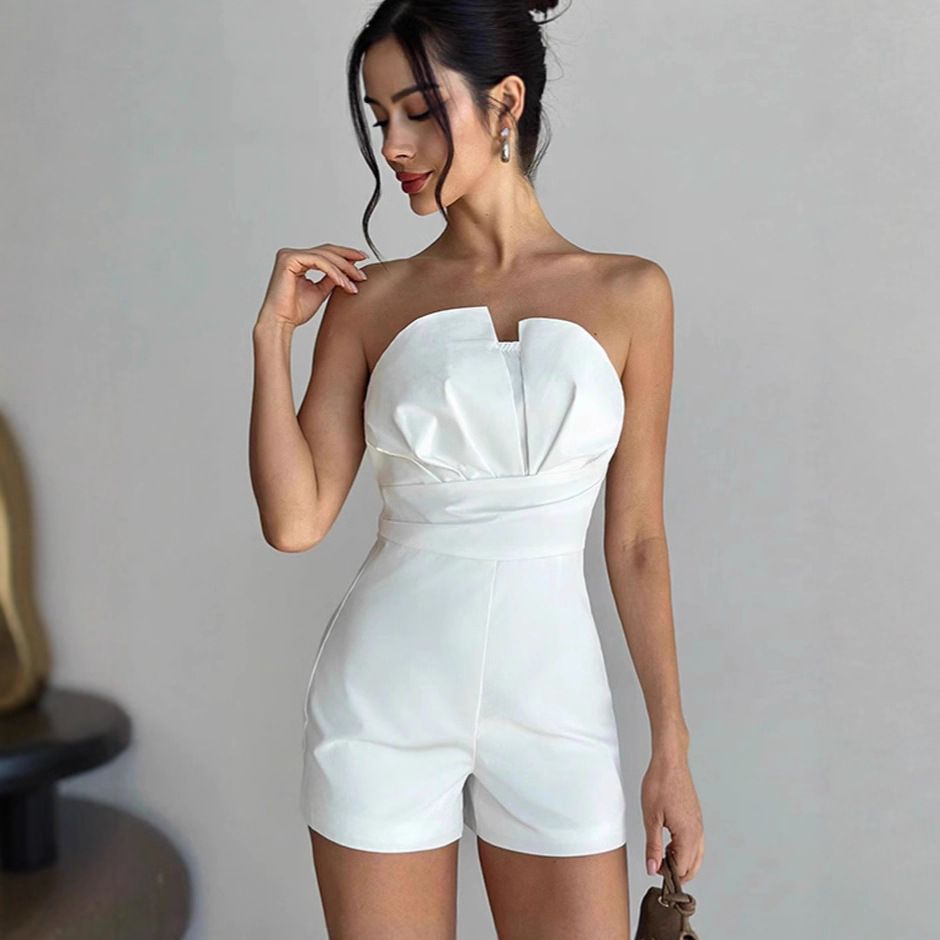Women's Sexy And Stylish Solid Color Jumpsuit Sleeveless Strapless Slim Fit for Summer_ecoleips.com
