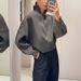 High-quality 2025 Autumn New European And American Women's Fashion Versatile Stand-up Collar Long-sleeve Loose Jacket_ecoleips.com