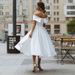 Elegant Satin Wedding Dress Off Shoulder A-Line Bridal Gown Modest & Chicffor Bride, Bridesmaid, Special Occasion (Ivory, Red, Navy, 16 Colors)_ecoleips.com