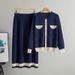 Women's Knitted Cardigan & Midi Skirt Set – Elegant Contrast-Color Outfit For Work & Weekend (One Size, 4 Colors)_ecoleips.com