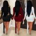 Elegant V-Neck Ribbon Tie Dress For Women - Stretchy Bodycon Mini Dress With Long Sleeves, Flowy Hemline (Black/Burgundy/White)_ecoleips.com