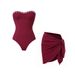 Burgundy Strapless Bikini Two Piece Swimsuit Set American Style For Women New Design_ecoleips.com