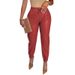 Women's Pu Leather Casual Pants With Drawstring Waist & Side Pockets - Slim Fit High Waist Wide Leg Trousers In Black, Khaki, Red, Blue (S-xxxl)_ecoleips.com