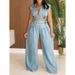 AL314 Women's Sexy Sleeveless Two Piece Jeans Suit Loose Straight Summer Set European And American Style_ecoleips.com