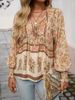 Bohemian Floral Print V-Neck Blouse – Long Sleeve Wrap Front Tunic Top With Tie Detail (S-XXL, 6 Colors)_ecoleips.com