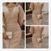 Women's Knitted One Piece Dress Ruffled Puff Sleeve Commuter Style Dress_ecoleips.com