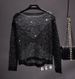 Cross-border Hot Selling European And American Hollow Sequins Loose Knitwear Pullover Bright Silk Base Shirt Long Sleeve Round Neck Top For Women_ecoleips.com