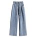 Plus-size Straight-leg Jeans Women, New Style For Plus-size Girls, Mid-waist, Loose Fit, Elastic Waist With Drawstring,_ecoleips.com