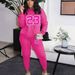 Women's Fleece Lined Sweatshirt Set Style Two Piece Crew Neck Casual Printed Suit R23_ecoleips.com