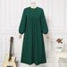 Verve 2025 New Muslim Women's Fashion Casual Bubble Sleeve Simple Loose Solid Color Dress_ecoleips.com