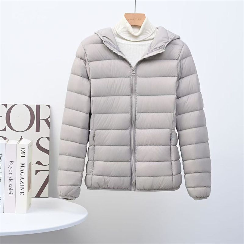 Women's Lightweight Hooded Down Jacket Short Puffer Coat Slim Fit White Duck Feather Warm Winter Outerwear_ecoleips.com