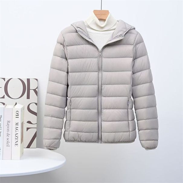 Women's Lightweight Hooded Down Jacket Short Puffer Coat Slim Fit White Duck Feather Warm Winter Outerwear_ecoleips.com