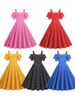 Elegant Off Shoulder Women Summer Dress Slash Neck Vintage Ladies Fit And Flare Polka Dot Evening Party Sundress_ecoleips.com