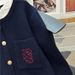 Women's Clothing French-Inspired Detachable Collar Knit Cardigan – Embroidered Lettering, Neck & Oversized Fit, Warm Wool Blend For Women (Navy)_ecoleips.com