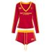 Women's Clothing Women's Retro V Neck Color Blocking Print Long Sleeve T-Shirt And Shorts Set Trendy Hot Girl Brand_ecoleips.com
