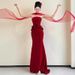 Luxury Strapless Red Mermaid Evening Gown For Brides Unique High-End Women's Party Wear For Wedding Receptions Engagement Parties And Banquets_ecoleips.com