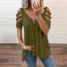 Aria Basics Aria Basics European And American Foreign Trade Women's Clothing Summer New Waffle V-neck Solid Color Off-shoulder Loose_ecoleips.com