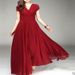 European And American V-neck Short Sleeve Bohemian Chiffon Waist Slimming Belly Covering Dress Gown_ecoleips.com