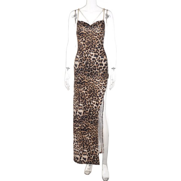 2024 Summer New Fashion Printed Slim Backless Chain Strap Midi Dress For Women Wholesale_ecoleips.com