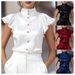 Women's Clothing Satin Stand Collar Ruffle Sleeve Shirt Women's Clothing Versatile Office Commuting Top Style_ecoleips.com
