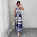 Women's Clothing New Fashion Off Shoulder Classic Porcelain Print A Line Elegant Dress_ecoleips.com