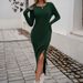 DiYun 2024 Autumn/Winter European And American Women's Fashion Elegant Casual Sexy Bodycon Round Neck Slit_ecoleips.com