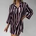 Women's Striped V-Neck Long Sleeve Blouse - Soft Silk-Like Fabric, Loose Fit Casual Shirt For Home & Outfits_ecoleips.com