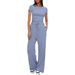 Women's Two Piece Set Short Sleeved Ruffled Top Casual Sweatpants Versatile Relaxed Style_ecoleips.com