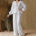 Yellow Pure Cotton Ruffled Sleeve Long Pants Loose Pajama Set European And American Autumn Cross-Border Women's_ecoleips.com