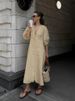 Freeacy Women's Solid Color Cotton And Linen Dress V-neck Puff Sleeves Buttoned Loose Fit Midi Dress Autumn Casual A-line Dress_ecoleips.com