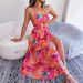 2026 Spring/Summer European And American Floral Sleeveless Hollow Out Strap Long Vacation Beach Dress_ecoleips.com