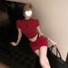 Red Slim Fit Off-Shoulder T-Shirt Top Sexy Hot Girl Outfit Women Summer Bodycon Short Skirt Nightclub Two-Piece Set_ecoleips.com