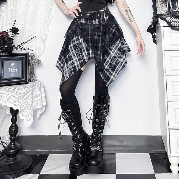 Women's Punk Fashion Plaid Mini Skirt Autumn New Gothic Style Streetwear Versatile Unique Subculture Skirt_ecoleips.com