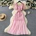 Women's French Romantic Long Dress Square Neck Summer Style Mesh Embroidery Patchwork Design Sophisticated And Elegant_ecoleips.com