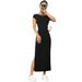 Voya Women's Elegant Style Knitted Sleeveless Dress Summer New Item Backless Slit Mid Length Dress_ecoleips.com