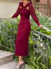 ng2510292 Cross-border European And American Women's Elegant Twisted Hollow Chiffon Sleeve Mid-Length Dress| Evening Dress_ecoleips.com
