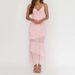 Sexy Deep V Neck 3D Flower Pleated Long Dress Women Spring Solid Slim Ruffle Long Dress Summer Sleeveless Spaghetti Straps Dress_ecoleips.com